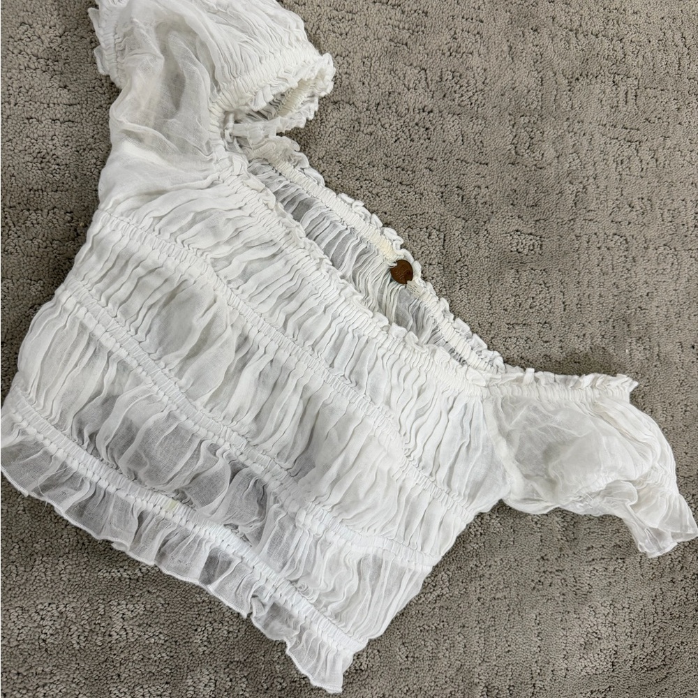 Free People White Ruffled Off-Shoulder Women's Top